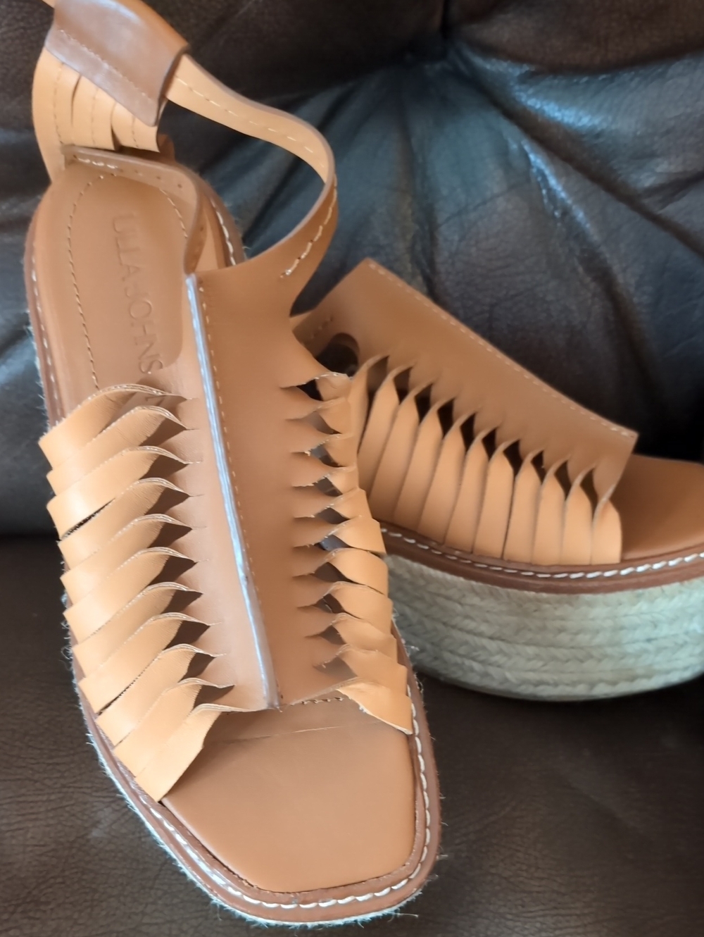 ULLA JOHNSON Women's Tan Woven Leather Platform Sandals